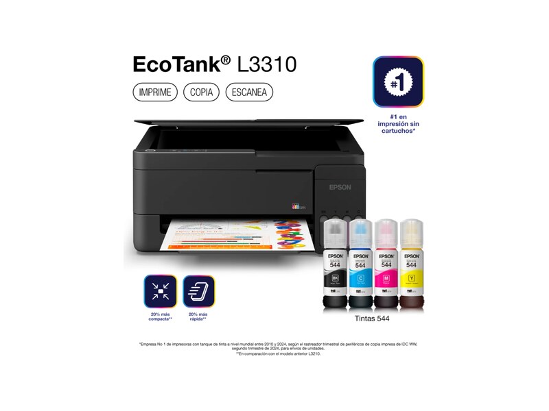 Impresora Multifunción Epson EcoTank L3310, Tanque de Tinta Color USB2.0